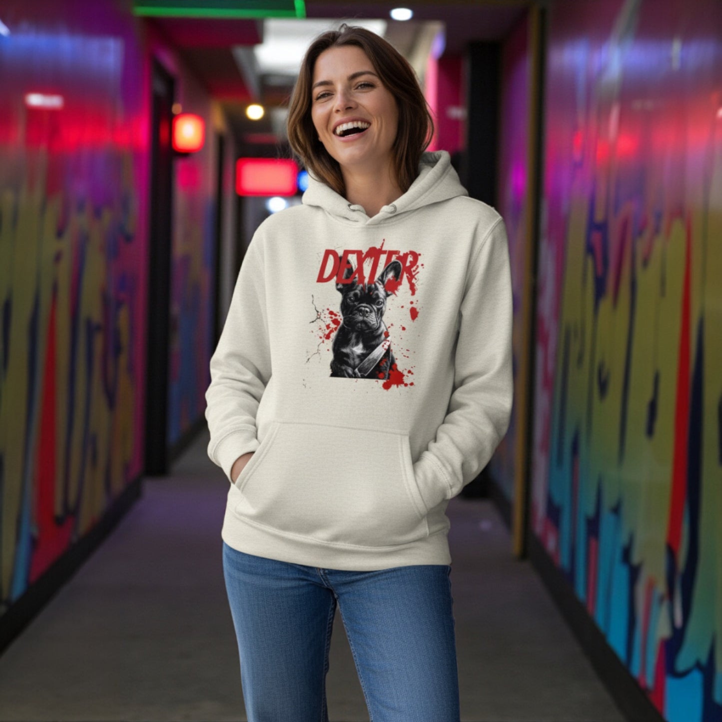 Dexter French Bulldog Hoodie | Funny Dark Humor Dog Hoodie | Frenchie Lover Unisex Sweatshirt | Killer Cute Gift for Pet Owners | Halloween Dog Hoodie