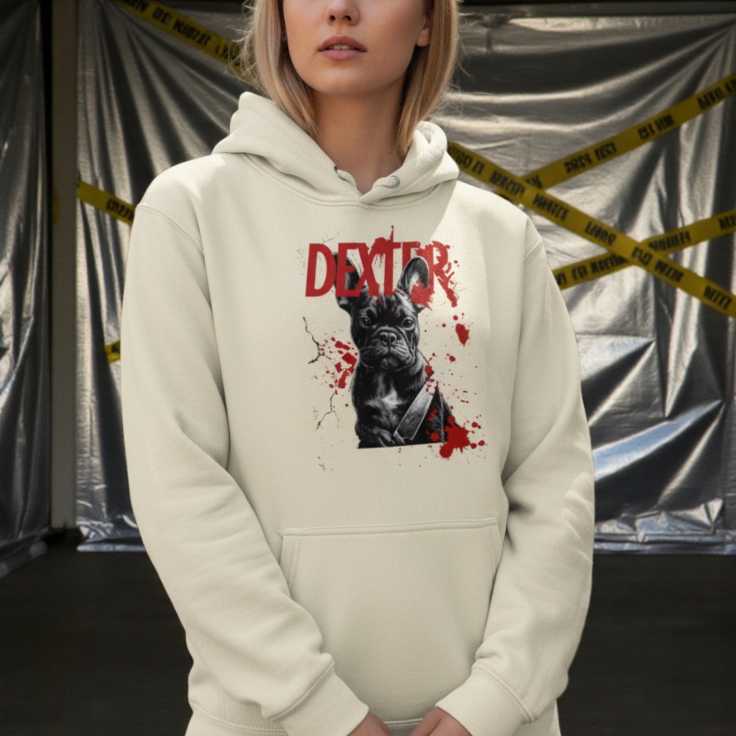 Dexter French Bulldog Hoodie | Funny Dark Humor Dog Hoodie | Frenchie Lover Unisex Sweatshirt | Killer Cute Gift for Pet Owners | Halloween Dog Hoodie