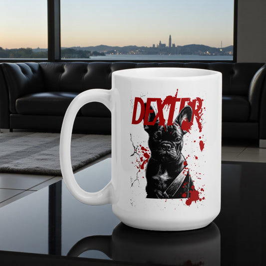 Dexter French Bulldog Mug | Funny Dark Humor Dog Lover Gift | Frenchie Mom or Dad Coffee Cup | True Crime Pet Collection | Killer Cute Mug