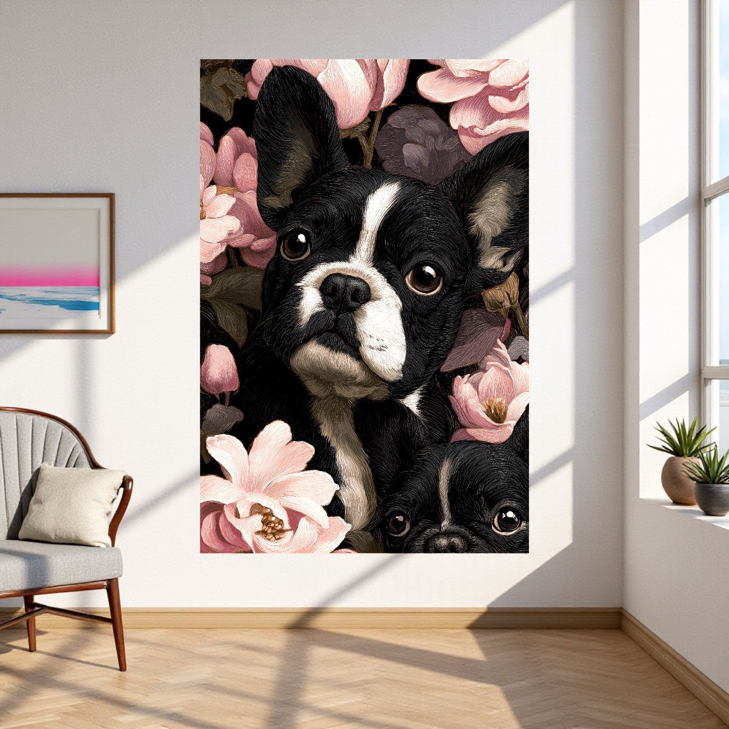 French Bulldog Floral Canvas | Elegant Frenchie Wall Art 18″×26″ | Dog Lover Gift | Frenchie Mom Home Decor | Aesthetic Pet Portrait Canvas Print