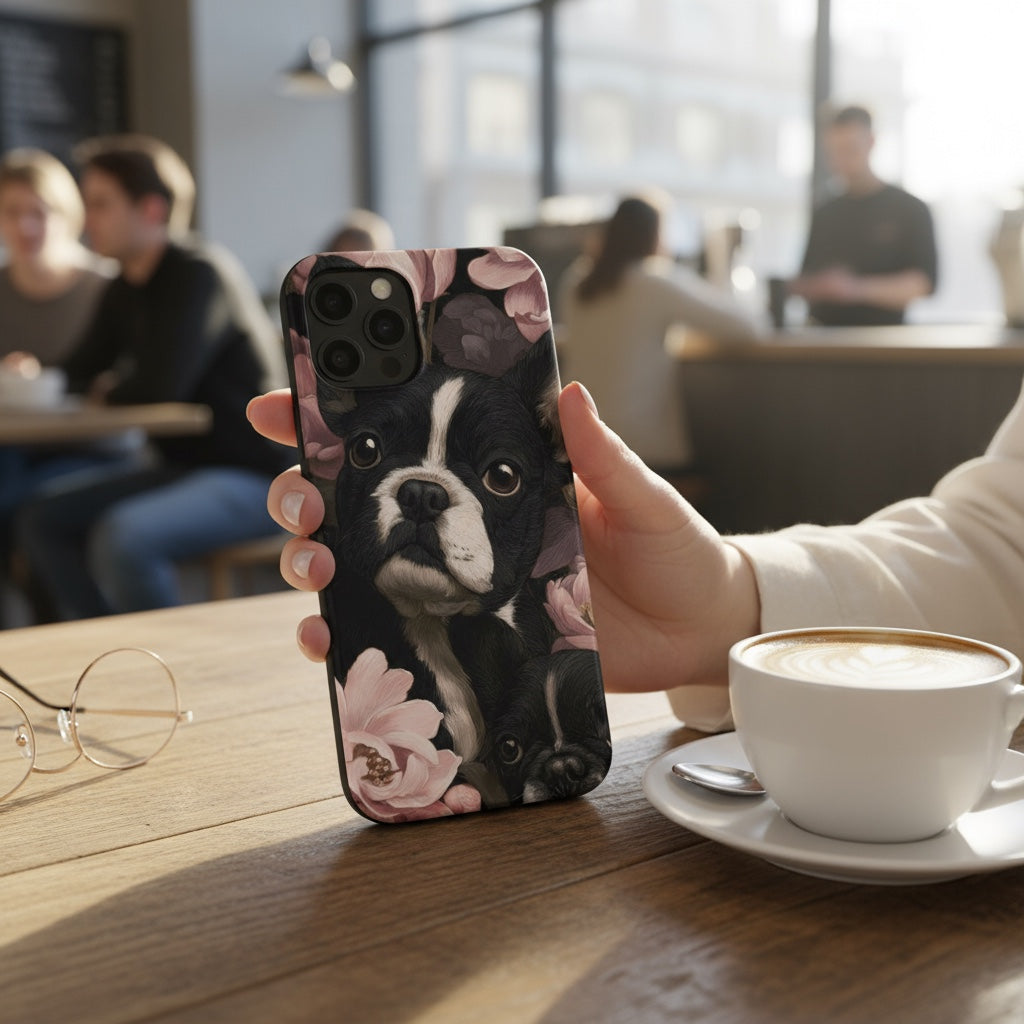 French Bulldog Floral iPhone® Case | Elegant Frenchie Dog Lover Gift | Protective Snap Phone Case | Aesthetic Pet Art Accessory for Frenchie Moms