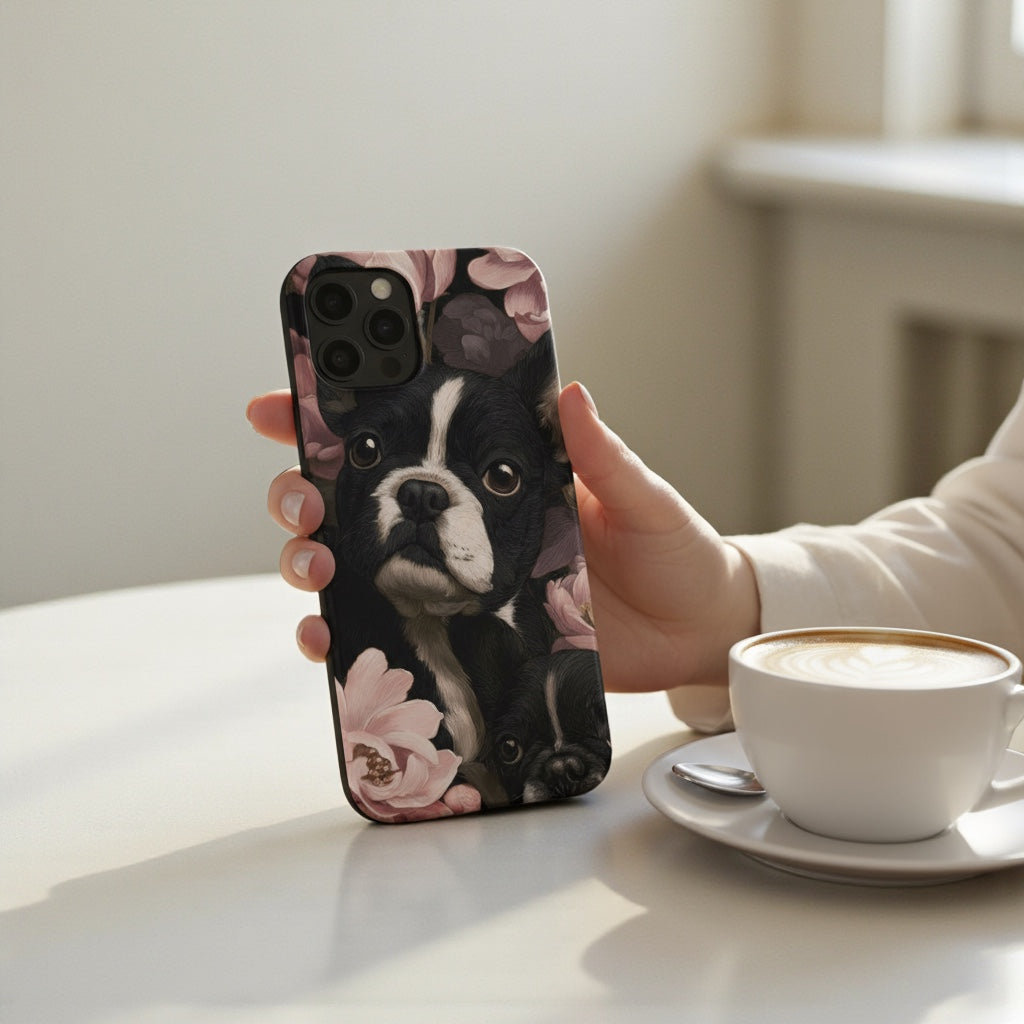 French Bulldog Floral iPhone® Case | Elegant Frenchie Dog Lover Gift | Protective Snap Phone Case | Aesthetic Pet Art Accessory for Frenchie Moms