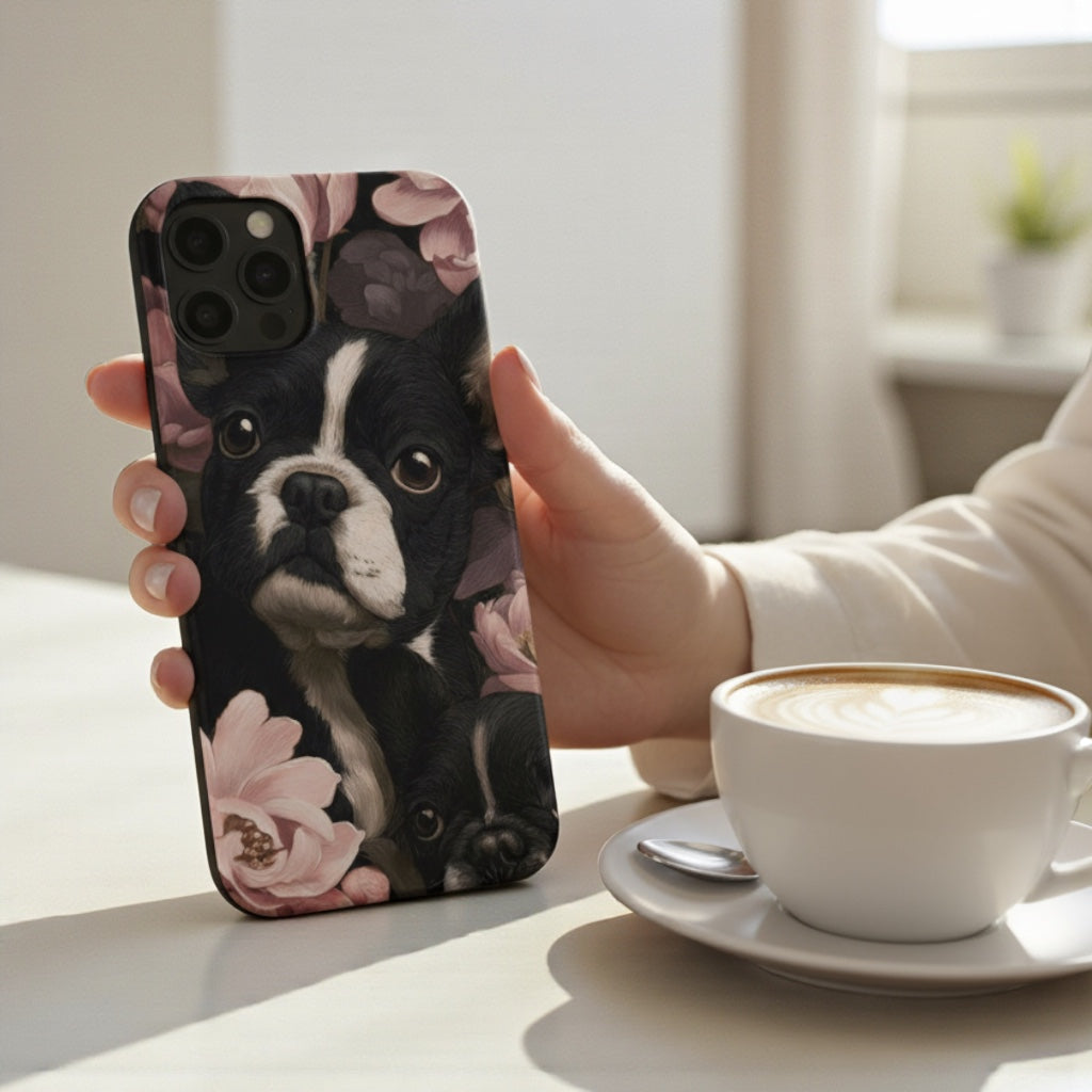 French Bulldog Floral iPhone® Case | Elegant Frenchie Dog Lover Gift | Protective Snap Phone Case | Aesthetic Pet Art Accessory for Frenchie Moms