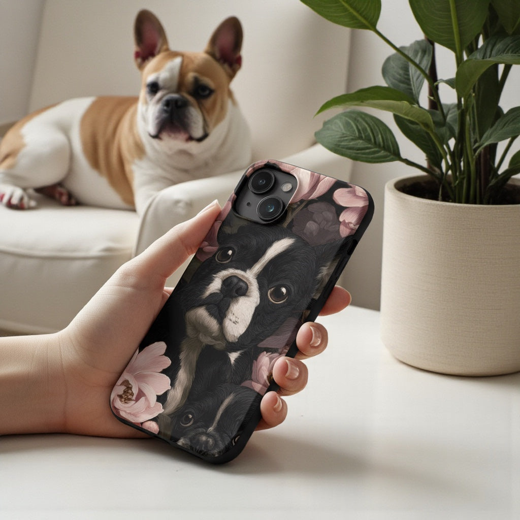 French Bulldog Floral iPhone® Case | Elegant Frenchie Dog Lover Gift | Protective Snap Phone Case | Aesthetic Pet Art Accessory for Frenchie Moms