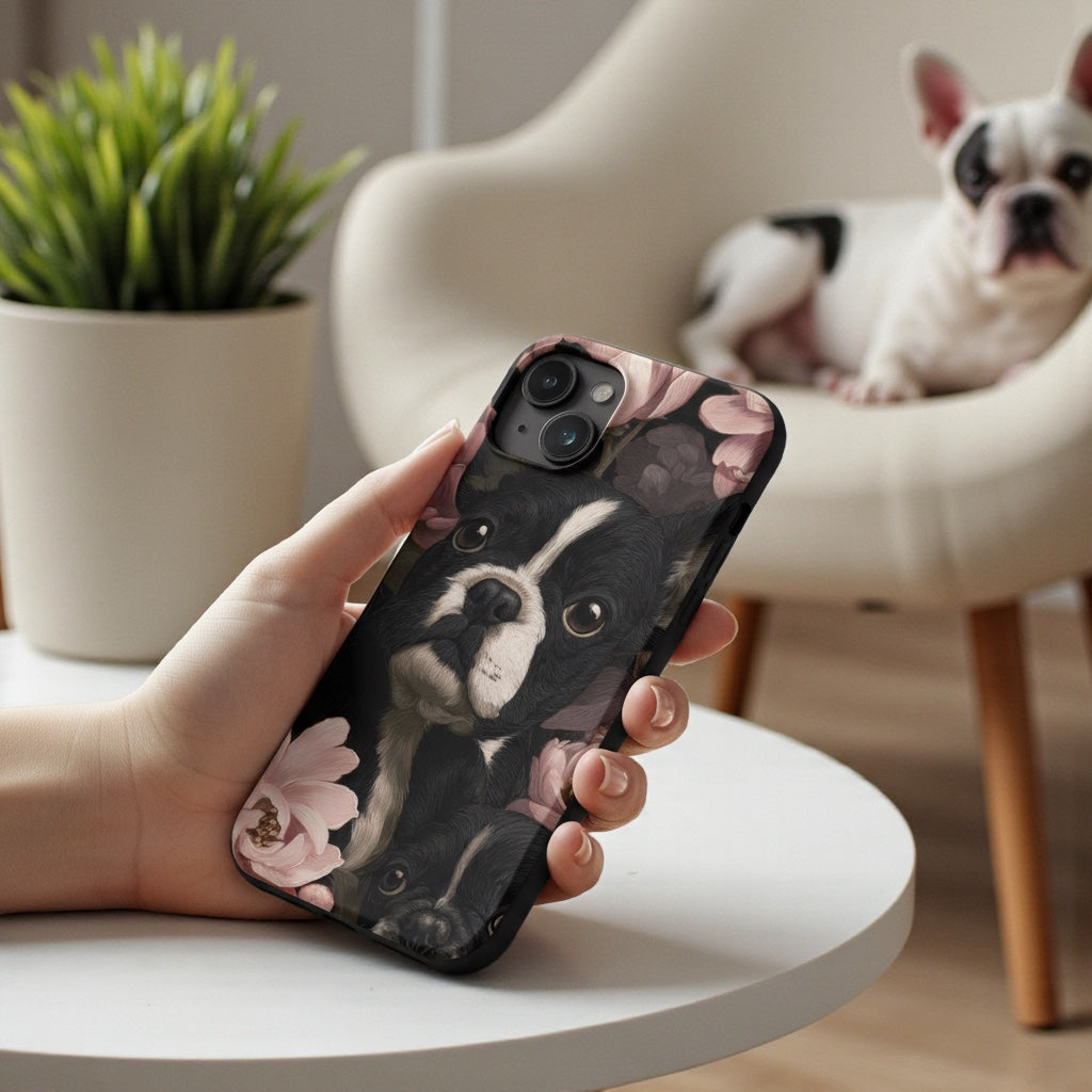 French Bulldog Floral iPhone® Case | Elegant Frenchie Dog Lover Gift | Protective Snap Phone Case | Aesthetic Pet Art Accessory for Frenchie Moms
