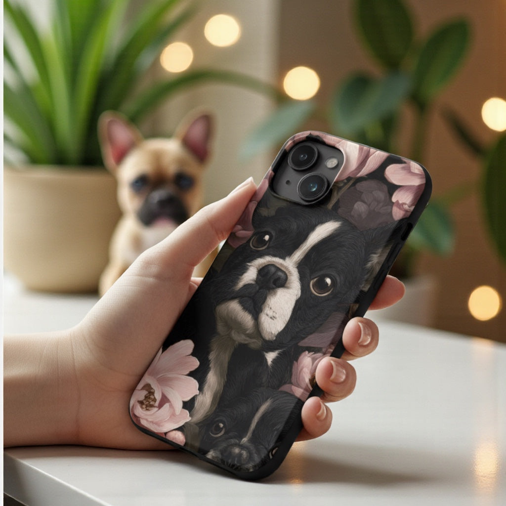 French Bulldog Floral iPhone® Case | Elegant Frenchie Dog Lover Gift | Protective Snap Phone Case | Aesthetic Pet Art Accessory for Frenchie Moms