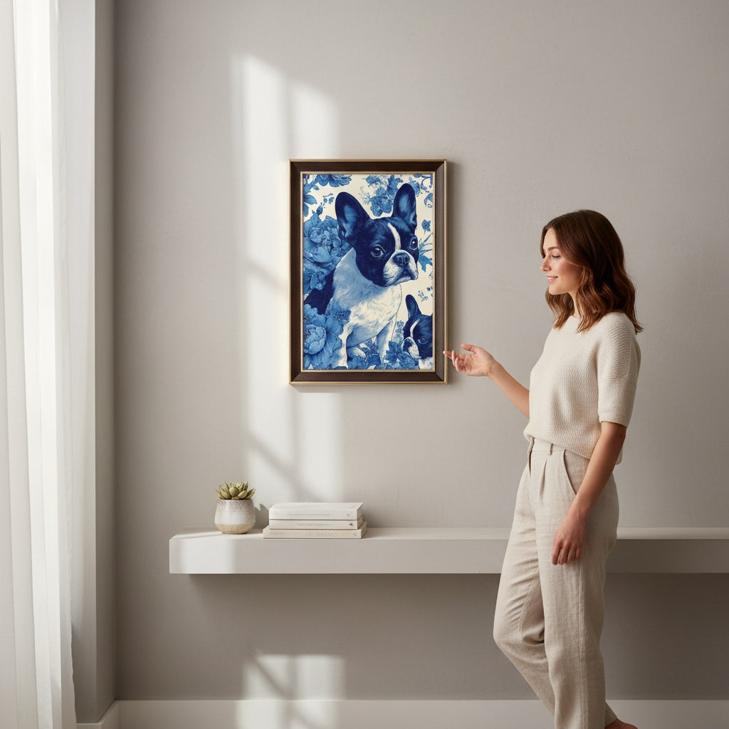 French Bulldog Floral Canvas Wall Art | Elegant Frenchie Dog Lover Gift | Pet Portrait Home Decor | 18x26, 20x30, 24x32, 20x28, 16x24 Canvas Print