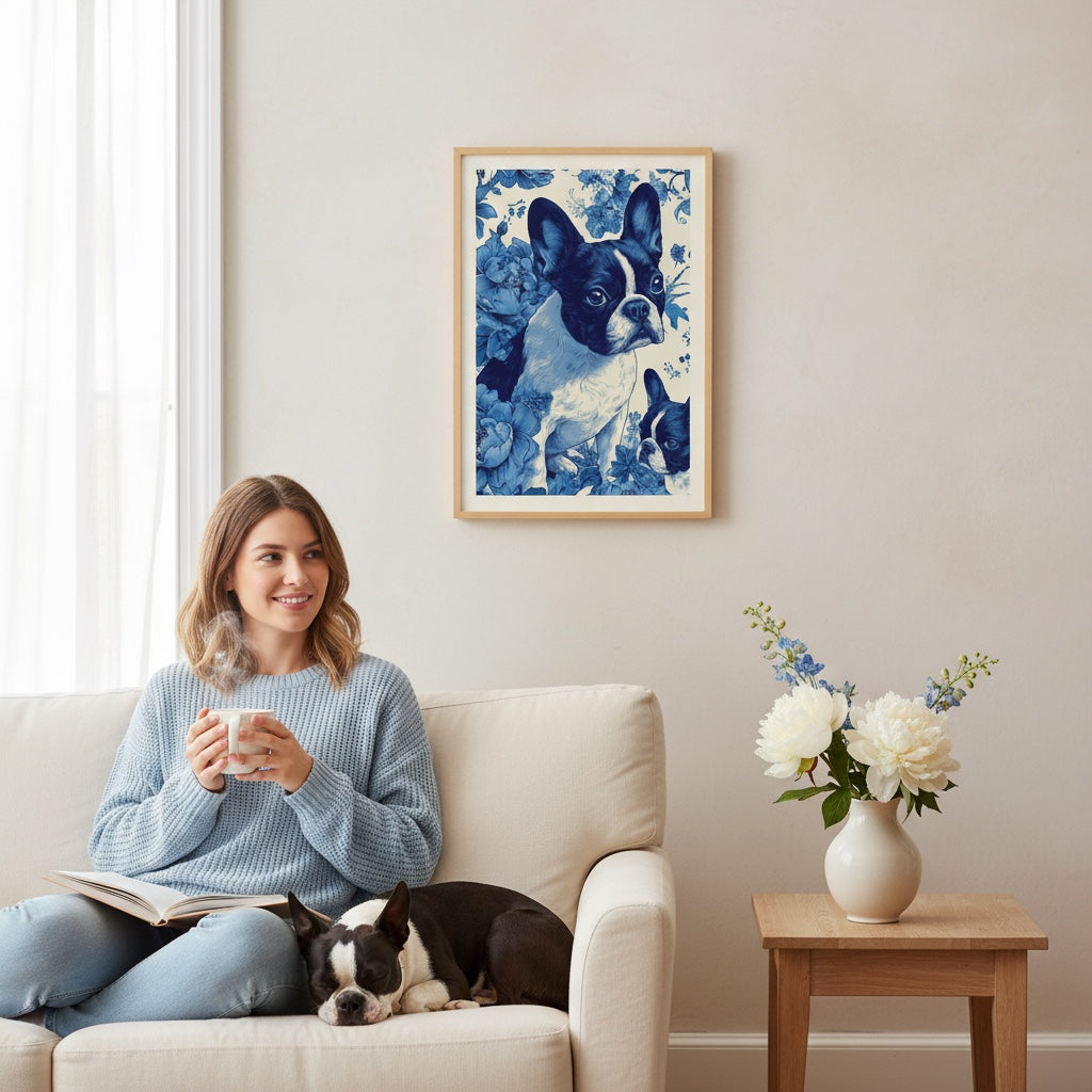 French Bulldog Floral Canvas Wall Art | Elegant Frenchie Dog Lover Gift | Pet Portrait Home Decor | 18x26, 20x30, 24x32, 20x28, 16x24 Canvas Print