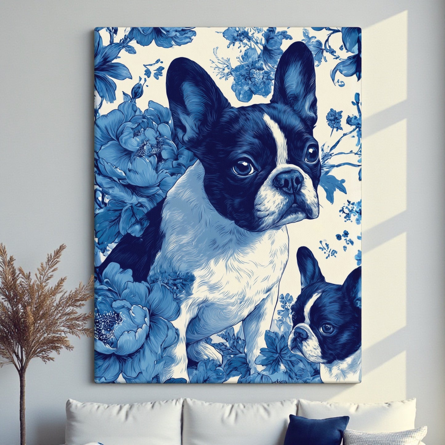 French Bulldog Floral Canvas Wall Art | Elegant Frenchie Dog Lover Gift | Pet Portrait Home Decor | 18x26, 20x30, 24x32, 20x28, 16x24 Canvas Print