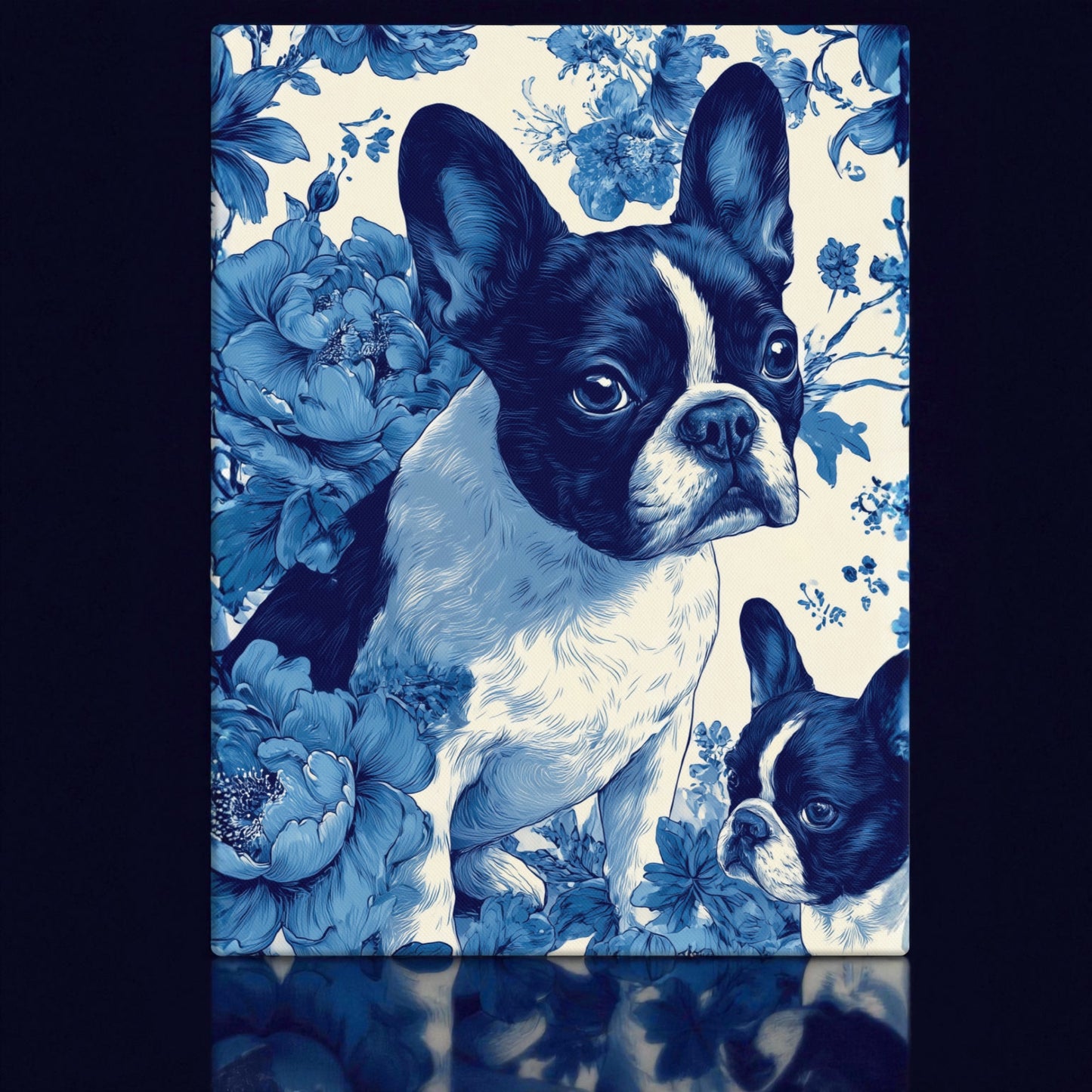 French Bulldog Floral Canvas Wall Art | Elegant Frenchie Dog Lover Gift | Pet Portrait Home Decor | 18x26, 20x30, 24x32, 20x28, 16x24 Canvas Print