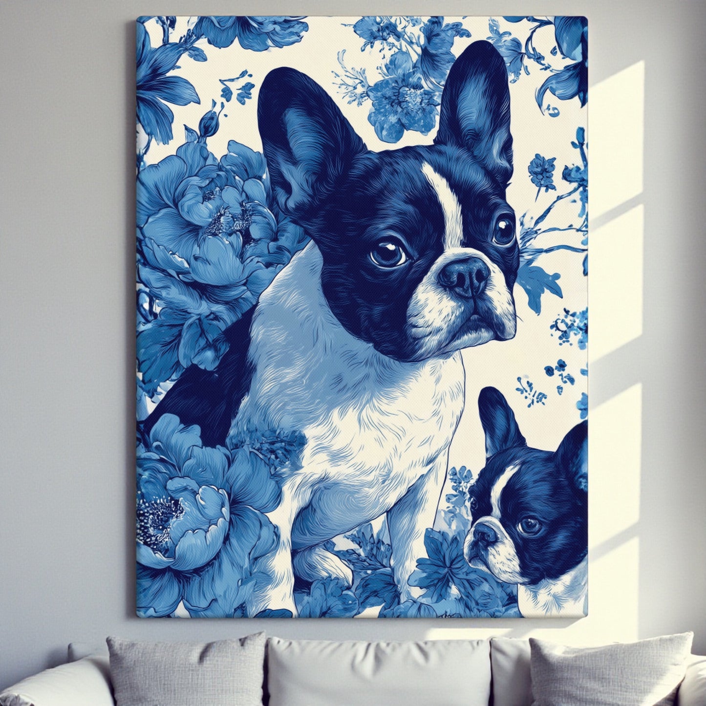 French Bulldog Floral Canvas Wall Art | Elegant Frenchie Dog Lover Gift | Pet Portrait Home Decor | 18x26, 20x30, 24x32, 20x28, 16x24 Canvas Print