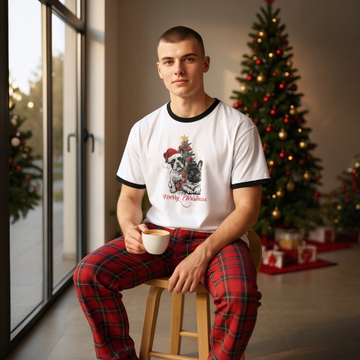 Frenchie Christmas Ringer T-Shirt | Unisex Retro Holiday Shirt | French Bulldog Merry Christmas Tee | Dog Lover Gift