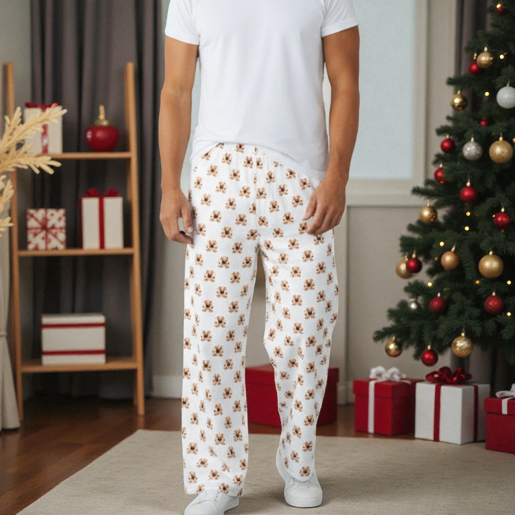 French Bulldog Gingerbread Cookie Wide-Leg Pants | Unisex All-Over Print Holiday Lounge Pants | Christmas Pajamas