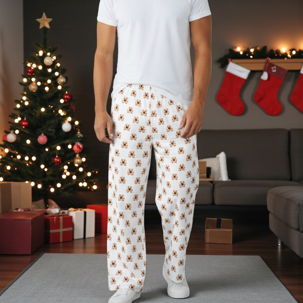French Bulldog Gingerbread Cookie Wide-Leg Pants | Unisex All-Over Print Holiday Lounge Pants | Christmas Pajamas