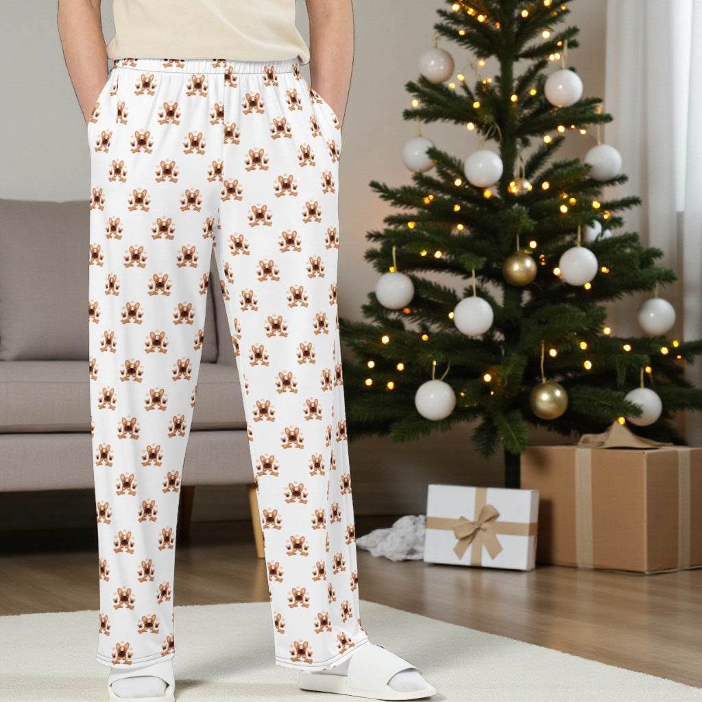 French Bulldog Gingerbread Cookie Wide-Leg Pants | Unisex All-Over Print Holiday Lounge Pants | Christmas Pajamas