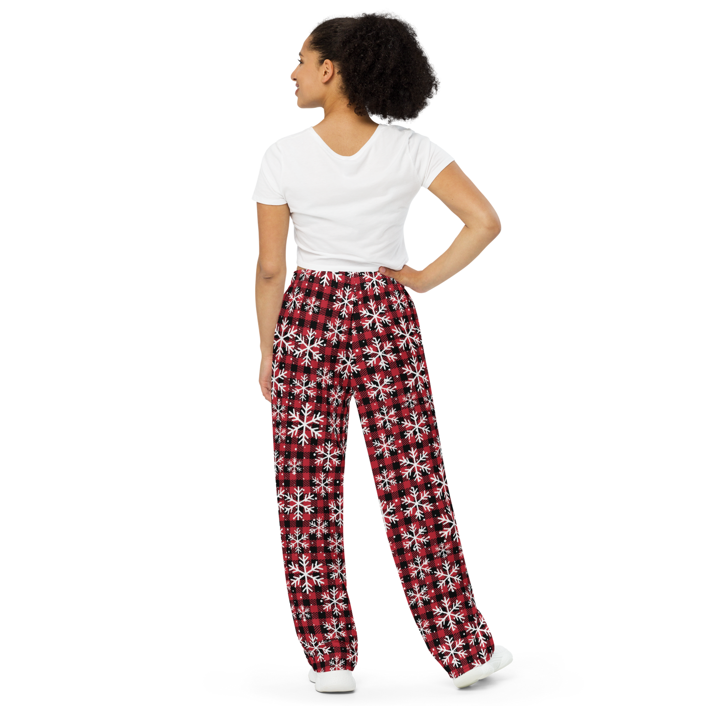 Red Plaid Snowflake Unisex Pajama Pants: Cozy Christmas Holiday Lounge Wear