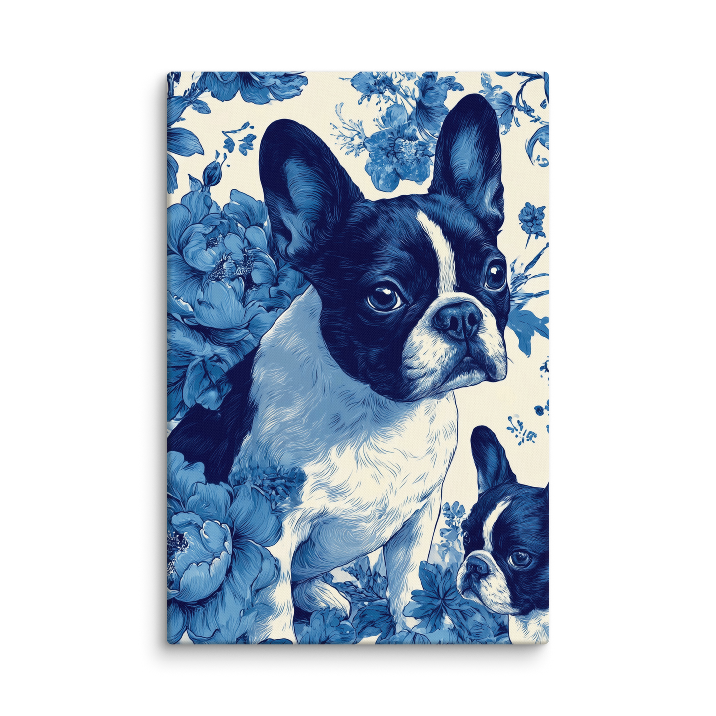 French Bulldog Floral Canvas Wall Art | Elegant Frenchie Dog Lover Gift | Pet Portrait Home Decor | 18x26, 20x30, 24x32, 20x28, 16x24 Canvas Print