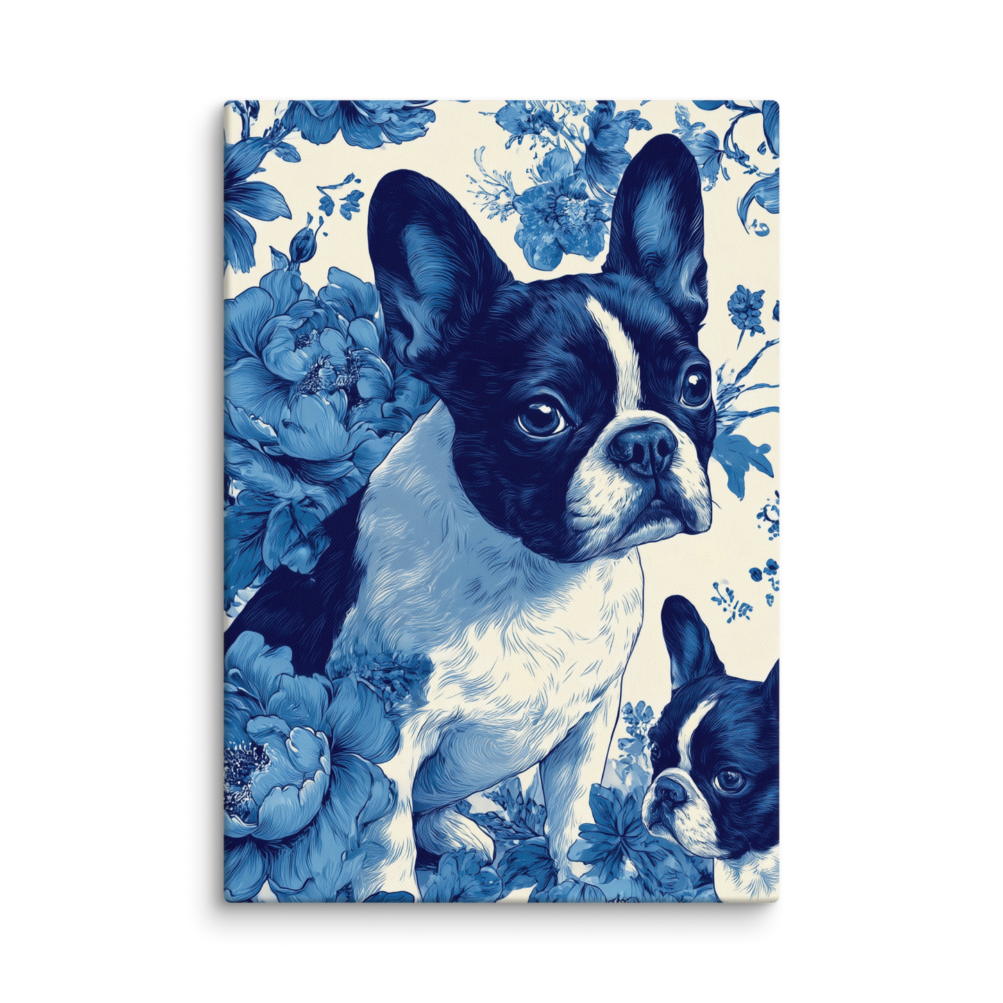 French Bulldog Floral Canvas Wall Art | Elegant Frenchie Dog Lover Gift | Pet Portrait Home Decor | 18x26, 20x30, 24x32, 20x28, 16x24 Canvas Print