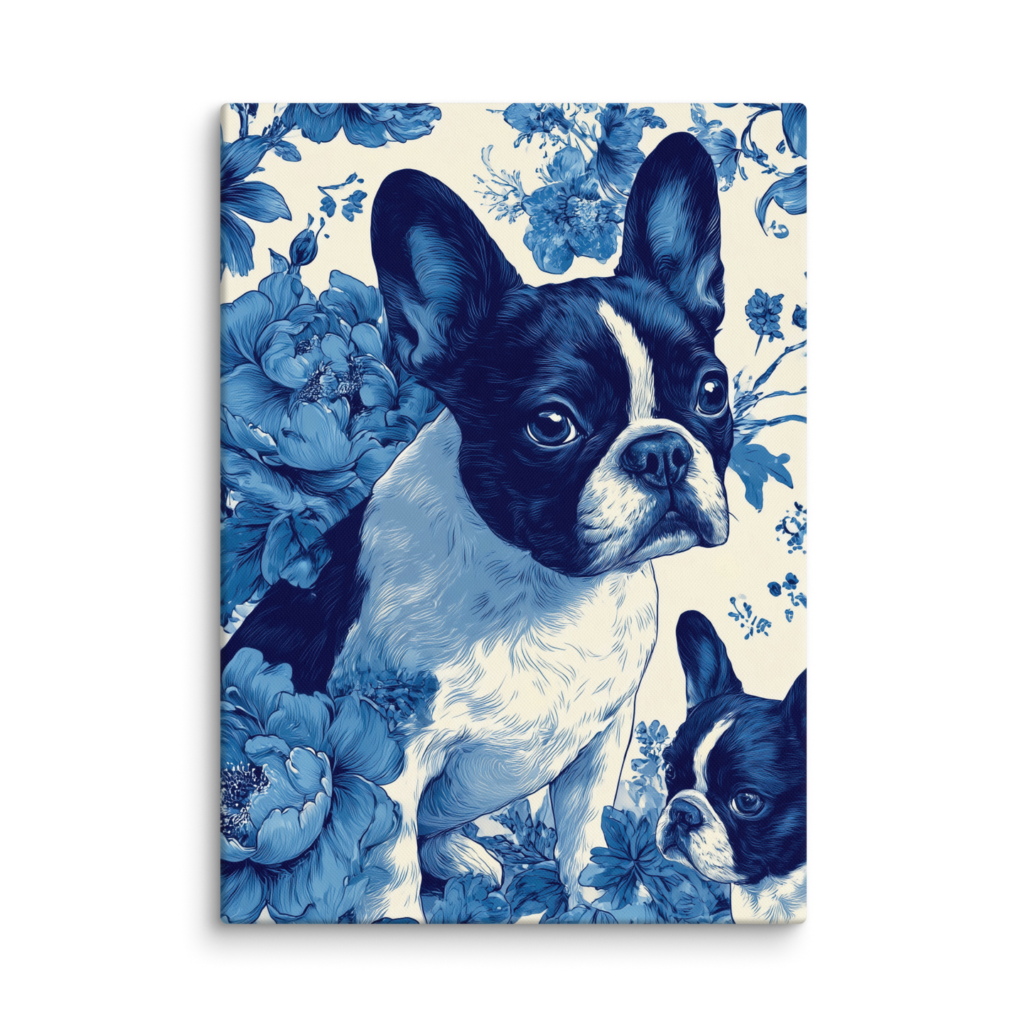 French Bulldog Floral Canvas Wall Art | Elegant Frenchie Dog Lover Gift | Pet Portrait Home Decor | 18x26, 20x30, 24x32, 20x28, 16x24 Canvas Print