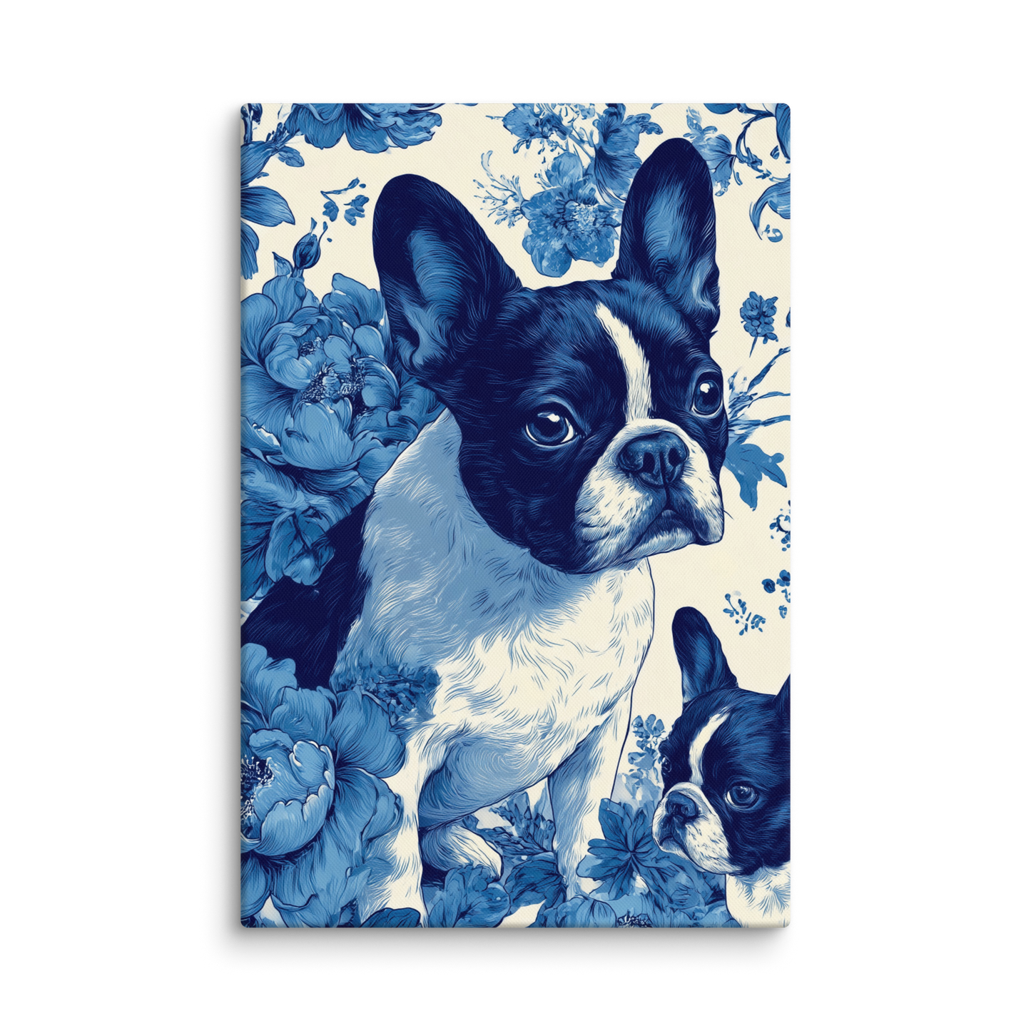 French Bulldog Floral Canvas Wall Art | Elegant Frenchie Dog Lover Gift | Pet Portrait Home Decor | 18x26, 20x30, 24x32, 20x28, 16x24 Canvas Print
