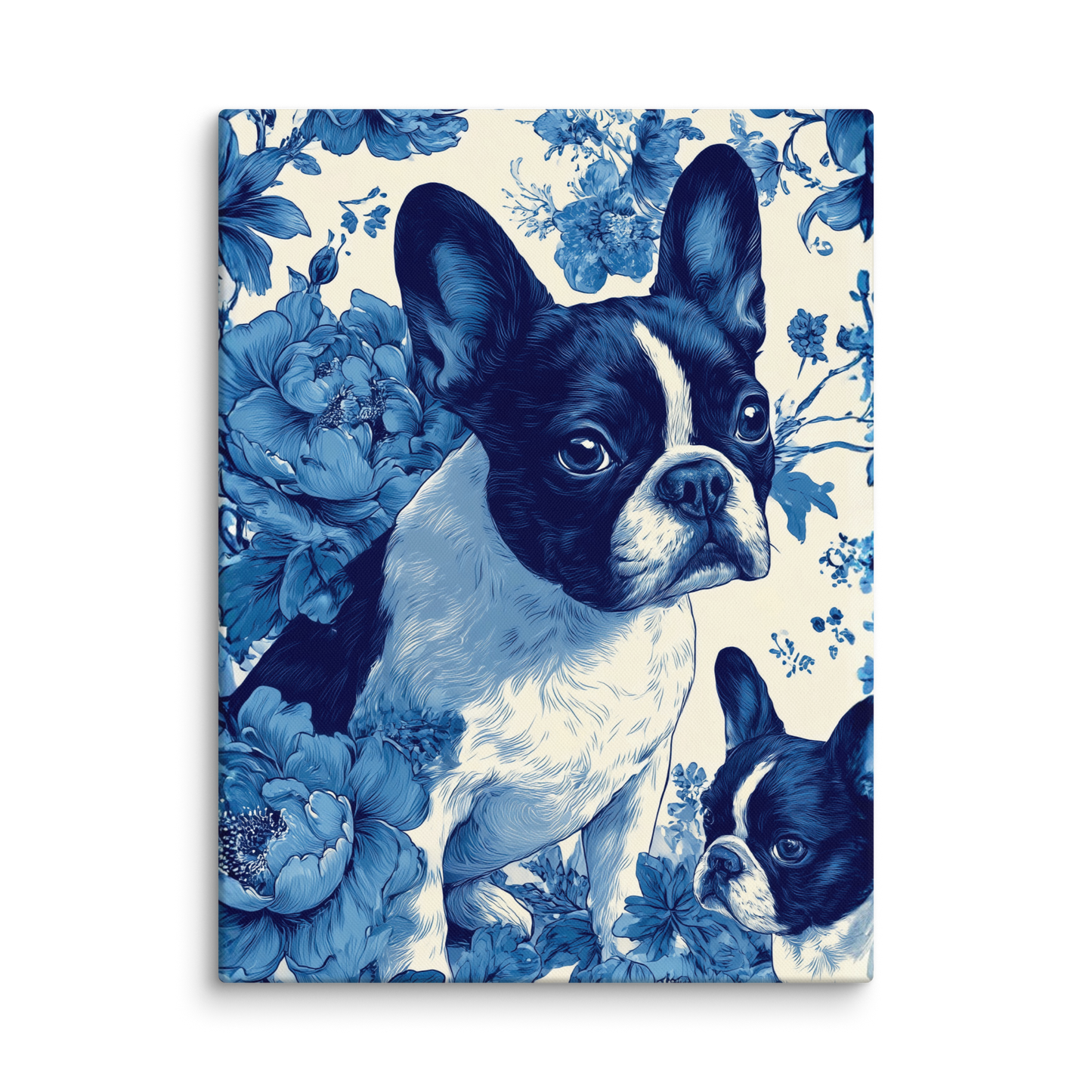 French Bulldog Floral Canvas Wall Art | Elegant Frenchie Dog Lover Gift | Pet Portrait Home Decor | 18x26, 20x30, 24x32, 20x28, 16x24 Canvas Print