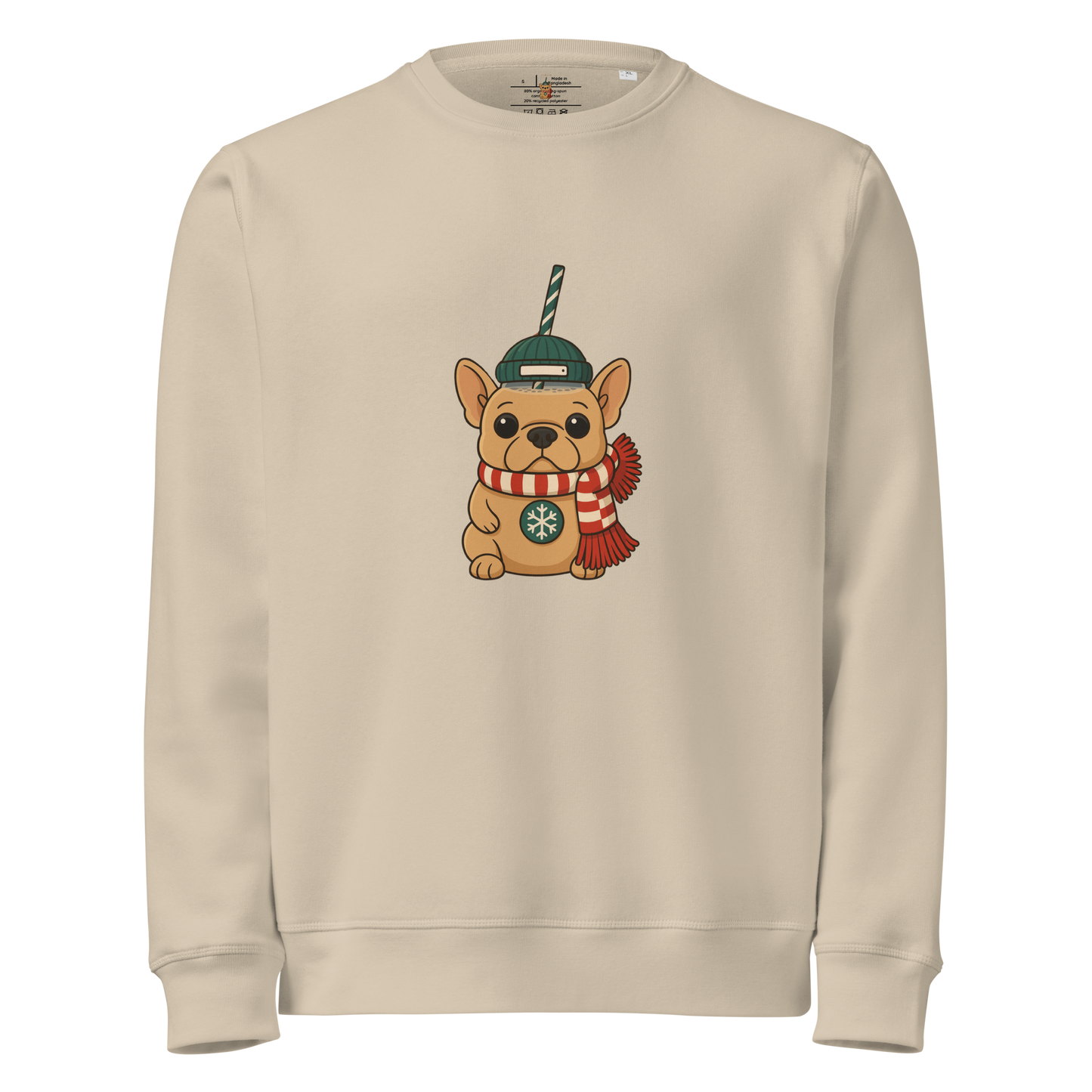 French Bulldog Christmas Cup Sweatshirt | Cozy Organic Midweight Sweatshirt | Cute Frenchie Holiday Sweater for Dog Lovers & Frenchie Moms
