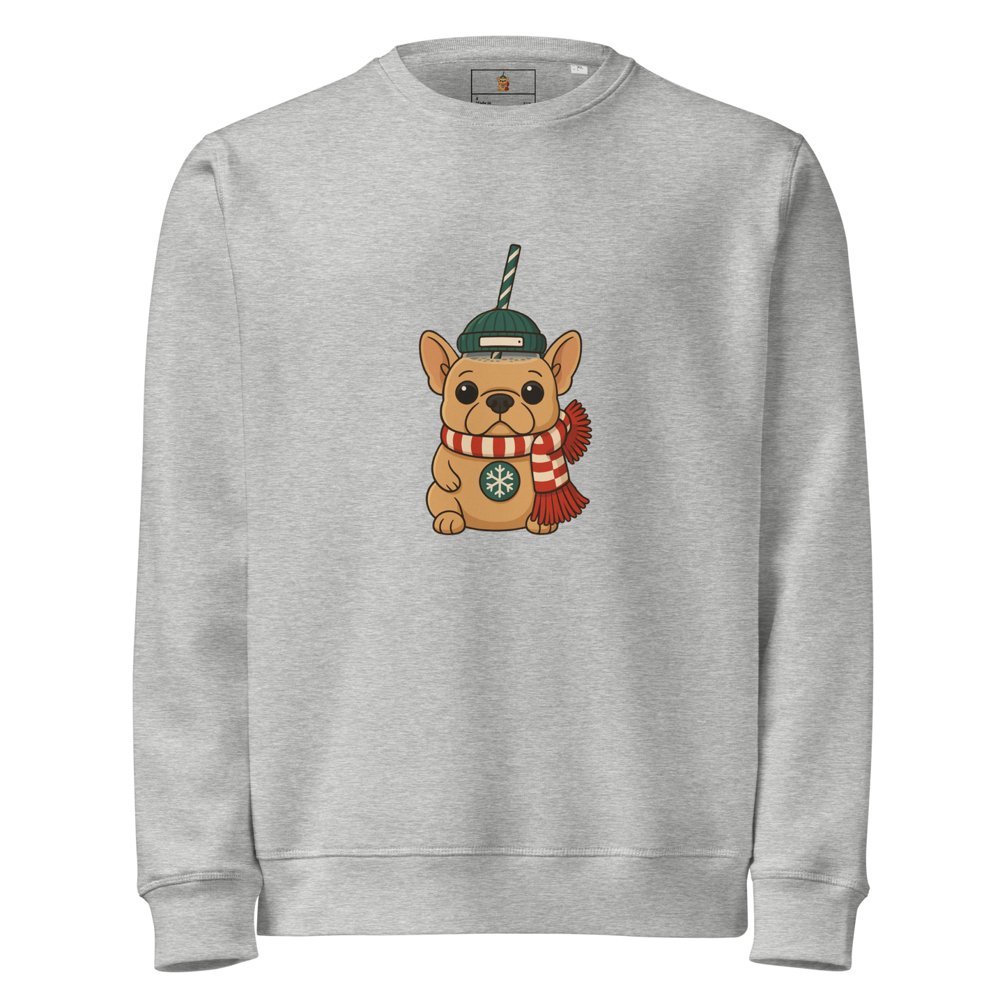 French Bulldog Christmas Cup Sweatshirt | Cozy Organic Midweight Sweatshirt | Cute Frenchie Holiday Sweater for Dog Lovers & Frenchie Moms