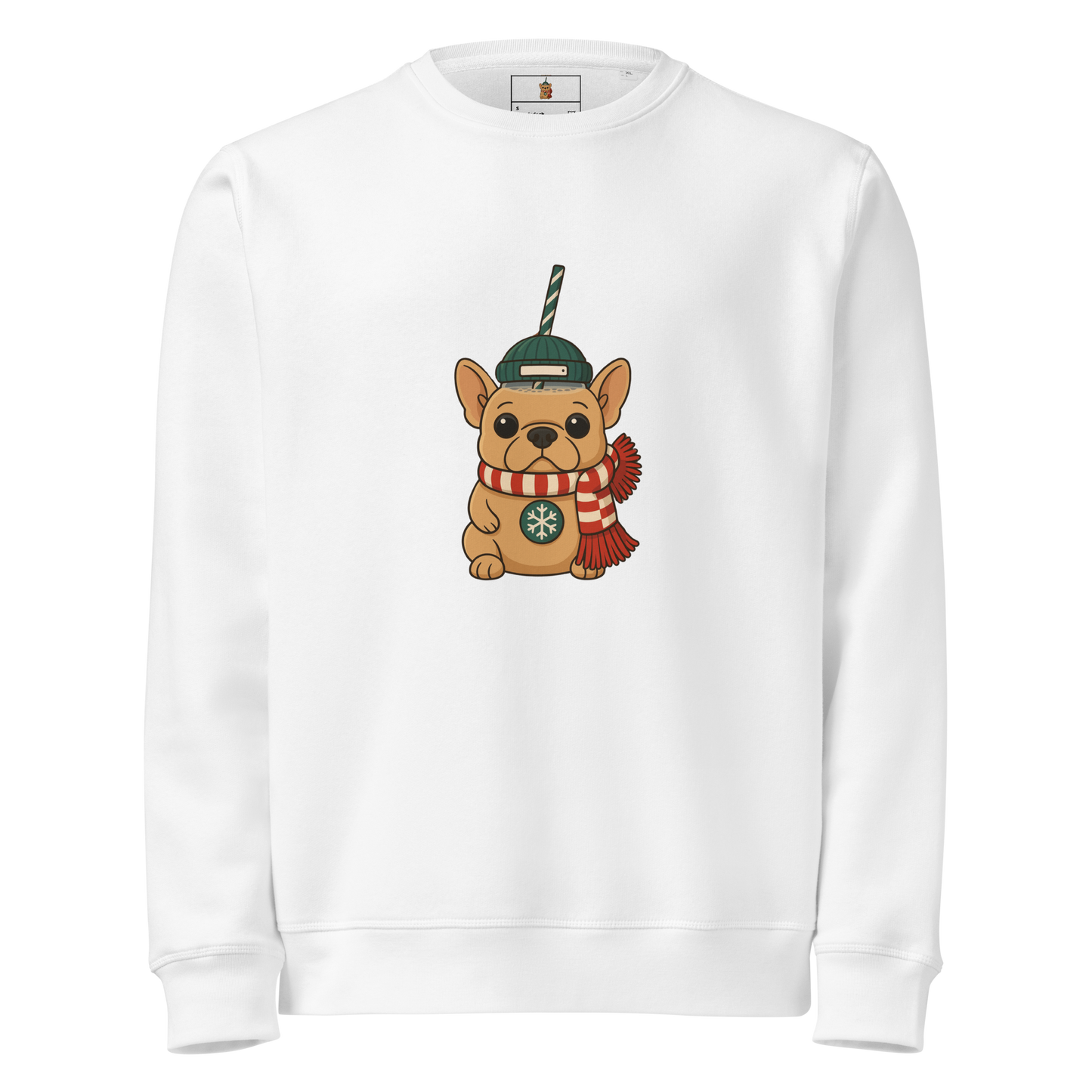 French Bulldog Christmas Cup Sweatshirt | Cozy Organic Midweight Sweatshirt | Cute Frenchie Holiday Sweater for Dog Lovers & Frenchie Moms
