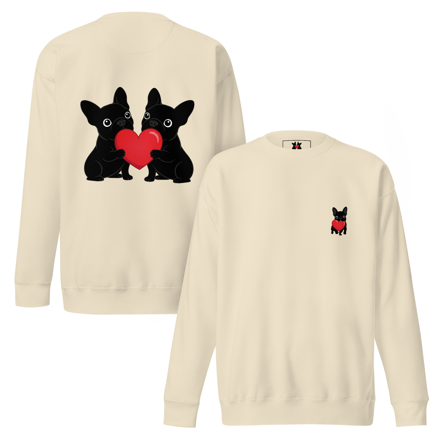Matching French Bulldog Valentine sweatshirt for couples and dog lovers. Cozy Frenchie couple design, perfect Valentine’s Day gift.