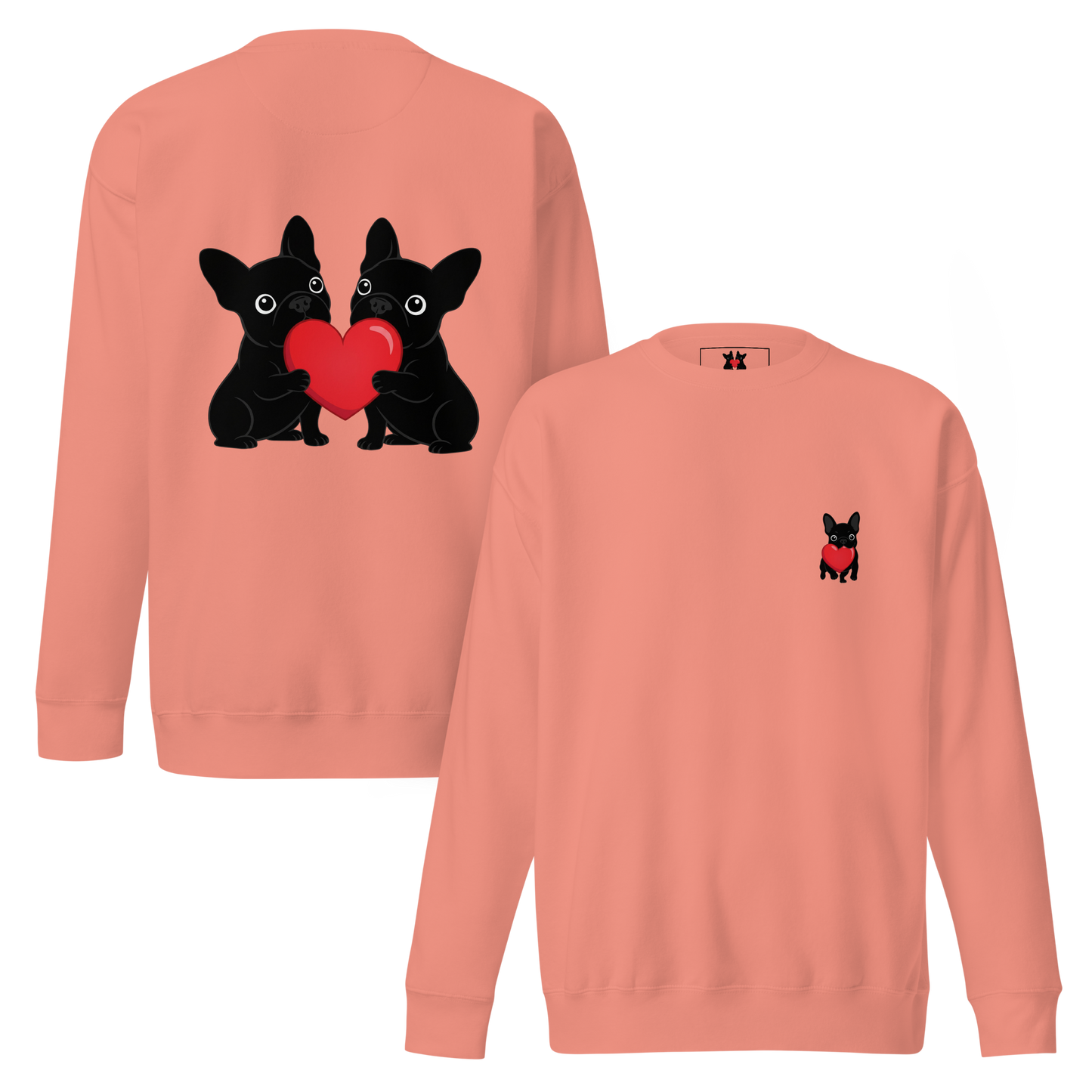 Matching French Bulldog Valentine sweatshirt for couples and dog lovers. Cozy Frenchie couple design, perfect Valentine’s Day gift.