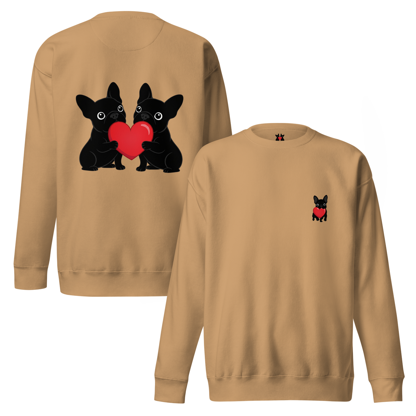Matching French Bulldog Valentine sweatshirt for couples and dog lovers. Cozy Frenchie couple design, perfect Valentine’s Day gift.
