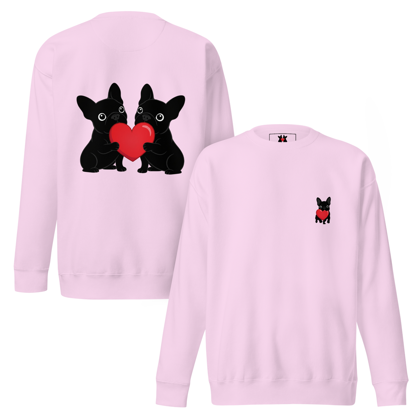 Matching French Bulldog Valentine sweatshirt for couples and dog lovers. Cozy Frenchie couple design, perfect Valentine’s Day gift.