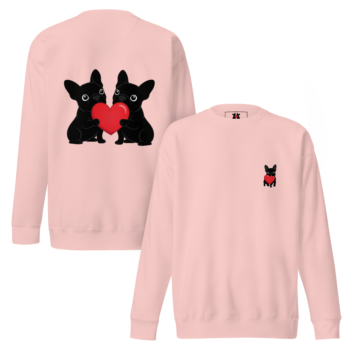 Matching French Bulldog Valentine sweatshirt for couples and dog lovers. Cozy Frenchie couple design, perfect Valentine’s Day gift.