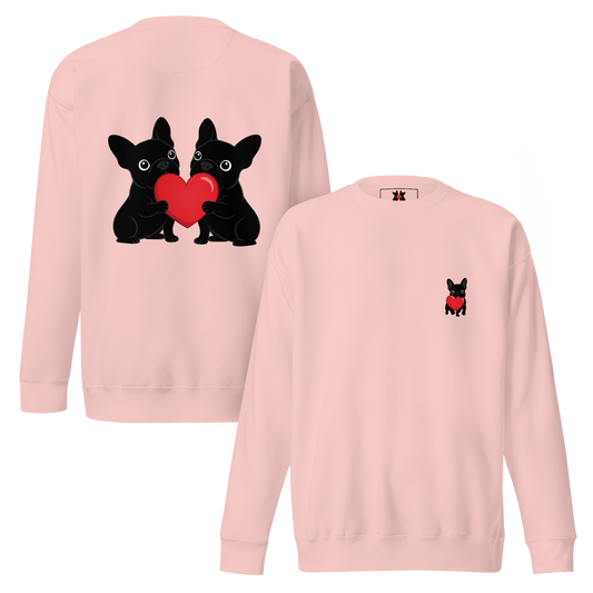 Matching French Bulldog Valentine sweatshirt for couples and dog lovers. Cozy Frenchie couple design, perfect Valentine’s Day gift.