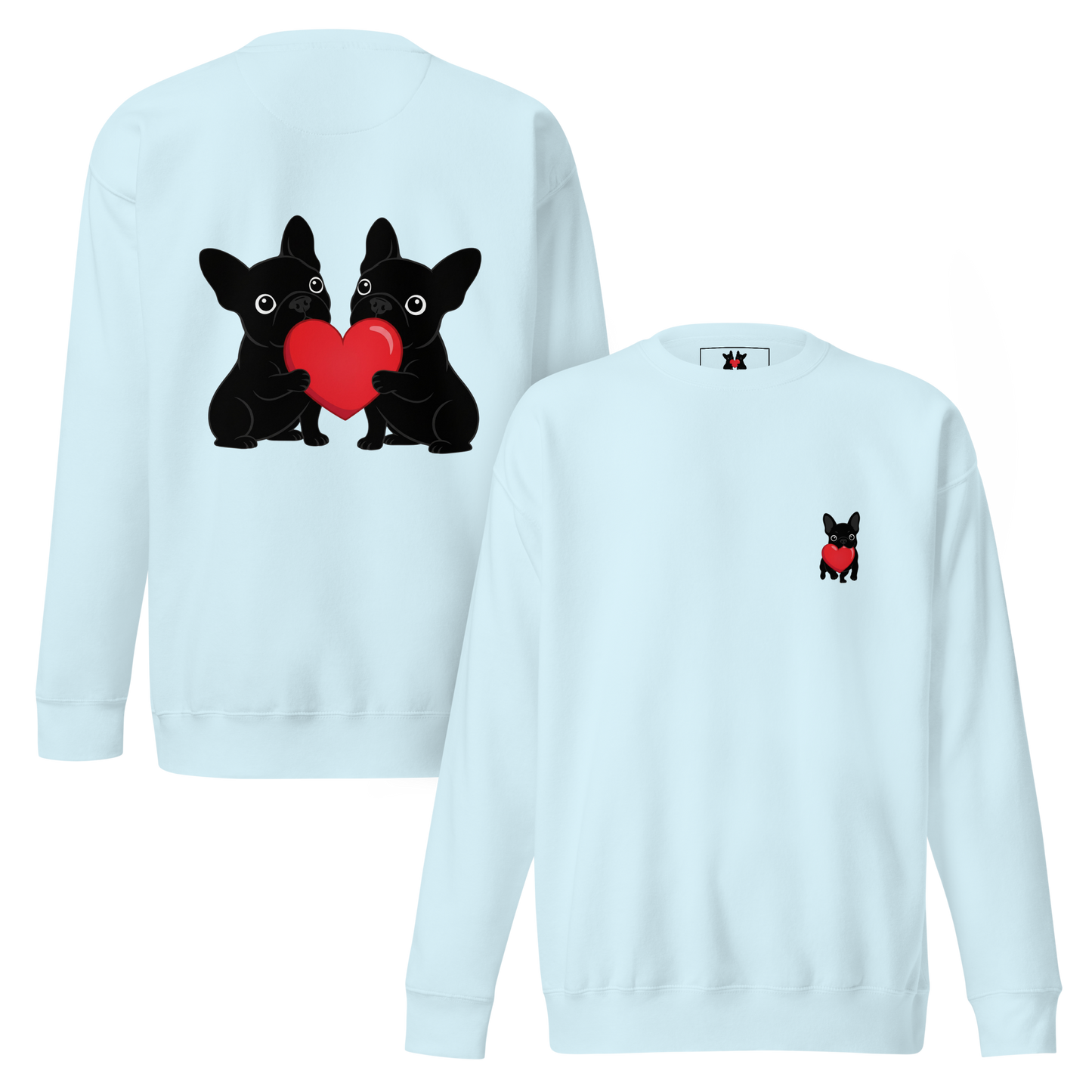 Matching French Bulldog Valentine sweatshirt for couples and dog lovers. Cozy Frenchie couple design, perfect Valentine’s Day gift.