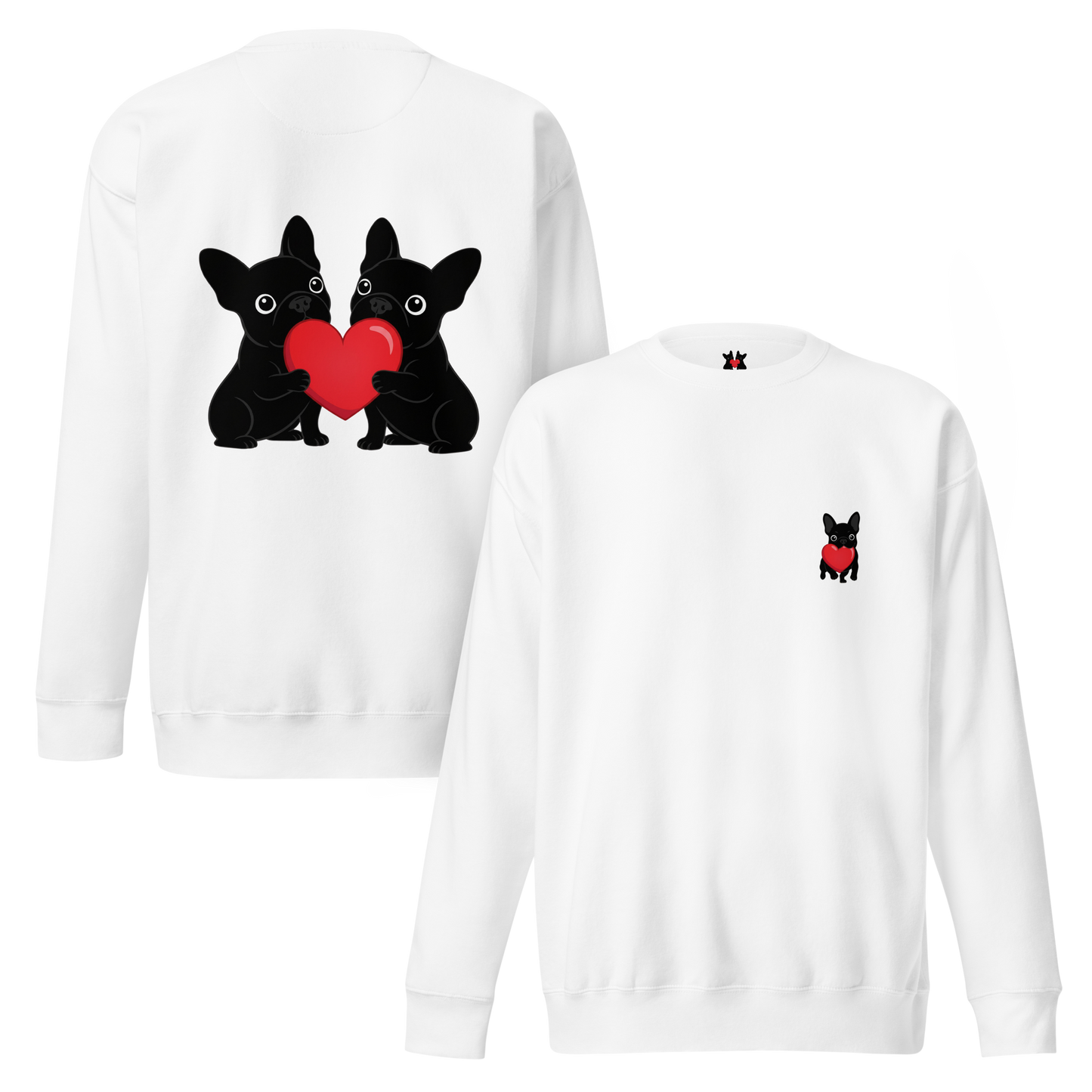 Matching French Bulldog Valentine sweatshirt for couples and dog lovers. Cozy Frenchie couple design, perfect Valentine’s Day gift.