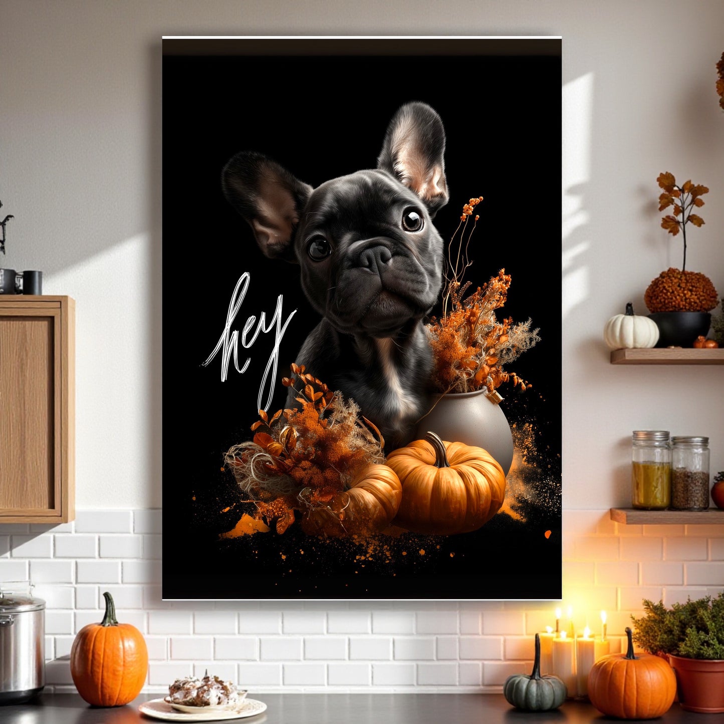 French Bulldog Fall Poster: Modern Autumn Decor, Pet Lover Gift