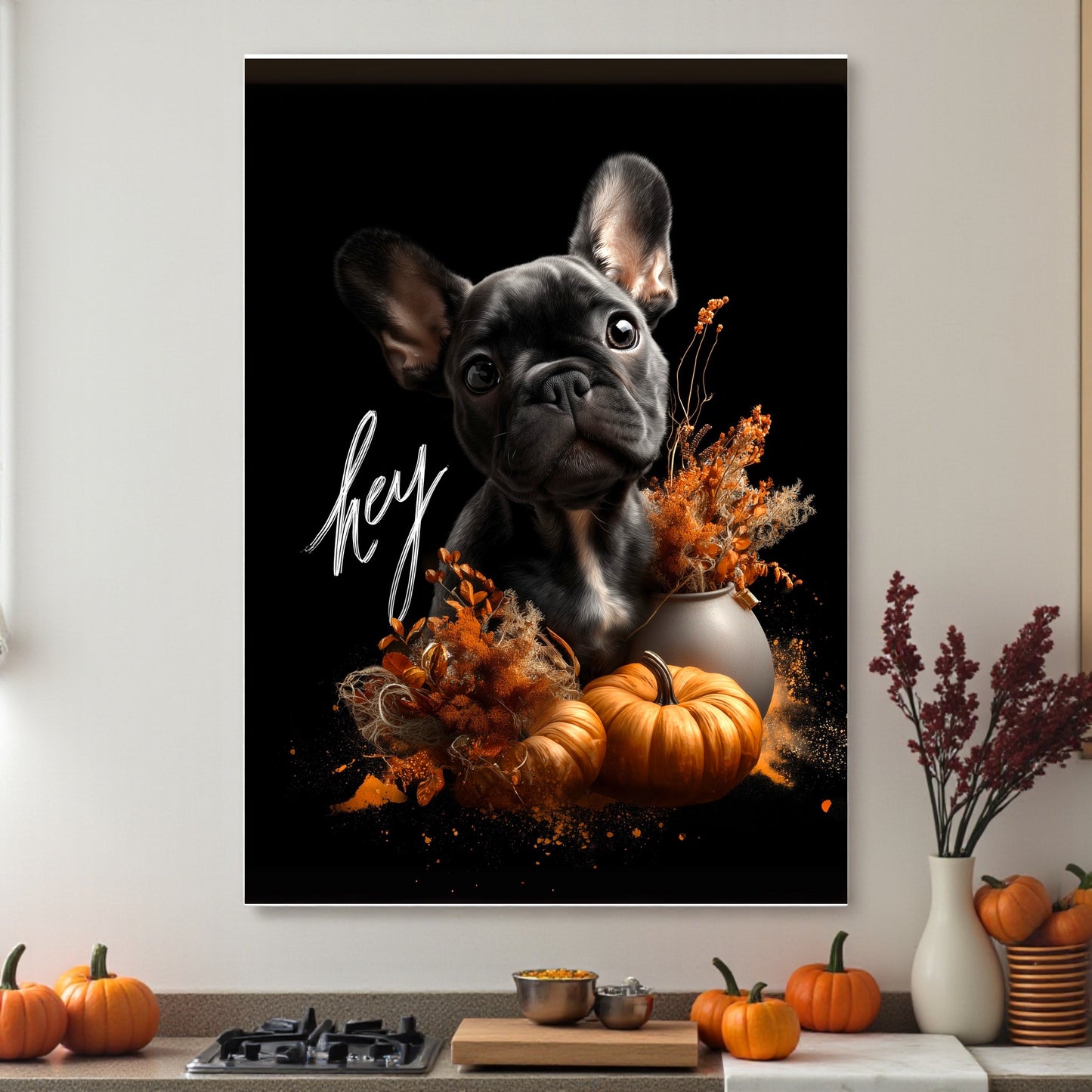 French Bulldog Fall Poster: Modern Autumn Decor, Pet Lover Gift
