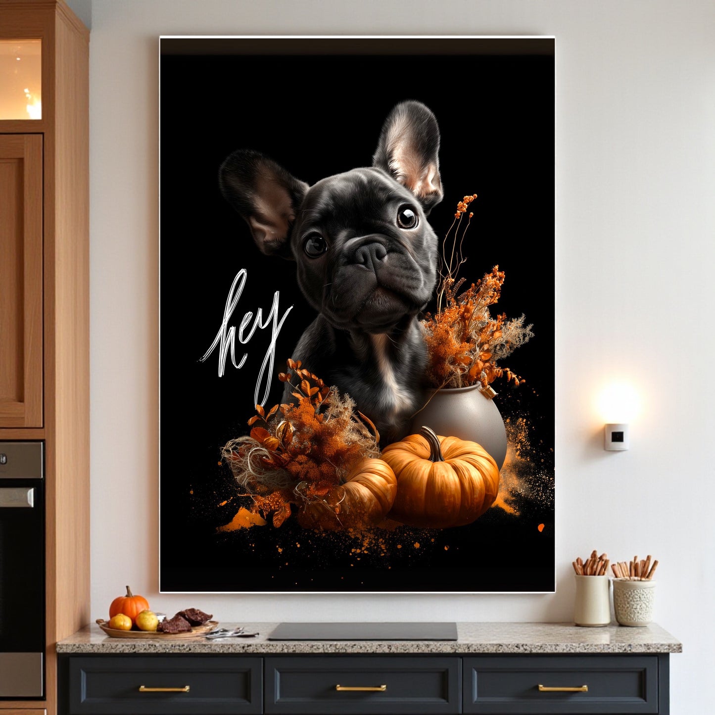 French Bulldog Fall Poster: Modern Autumn Decor, Pet Lover Gift