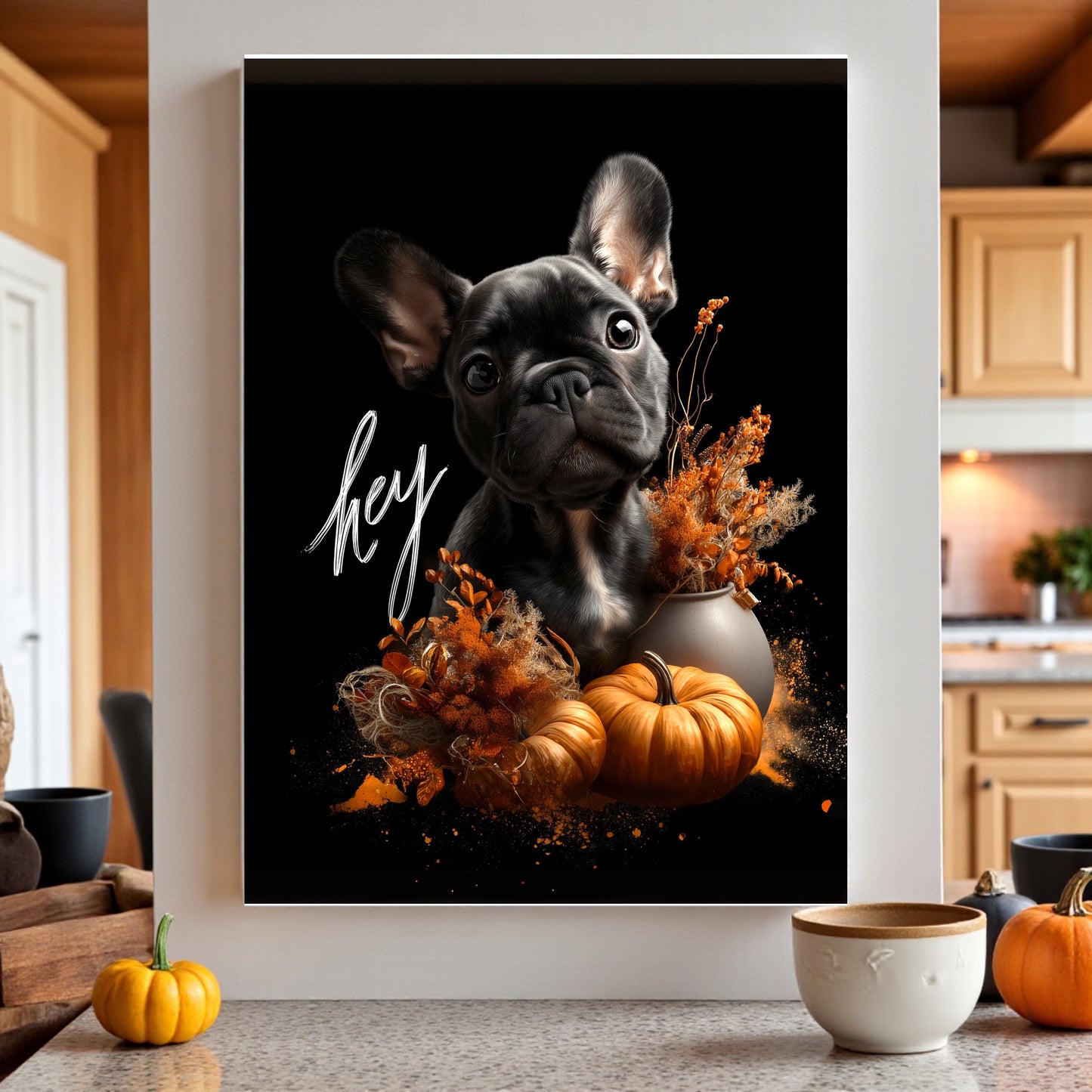 French Bulldog Fall Poster: Modern Autumn Decor, Pet Lover Gift