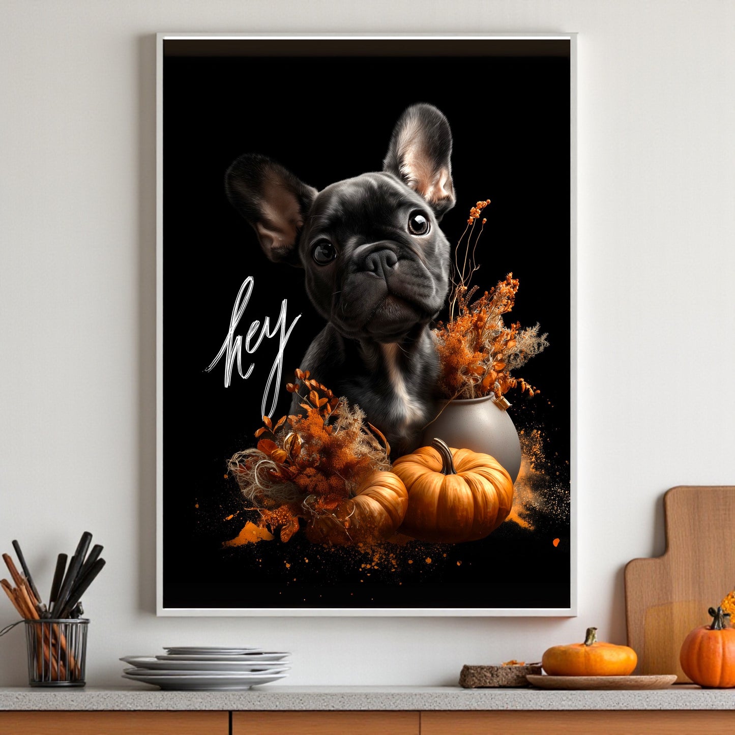 French Bulldog Fall Poster: Modern Autumn Decor, Pet Lover Gift