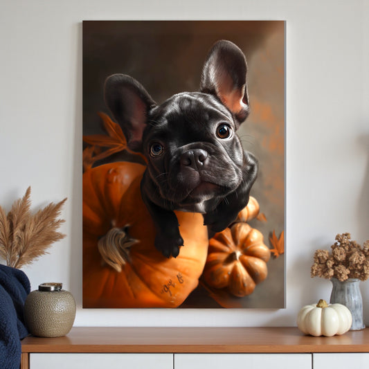 French Bulldog Fall Print: Pumpkin Harvest, Cozy Autumn Decor (A2 Poster)