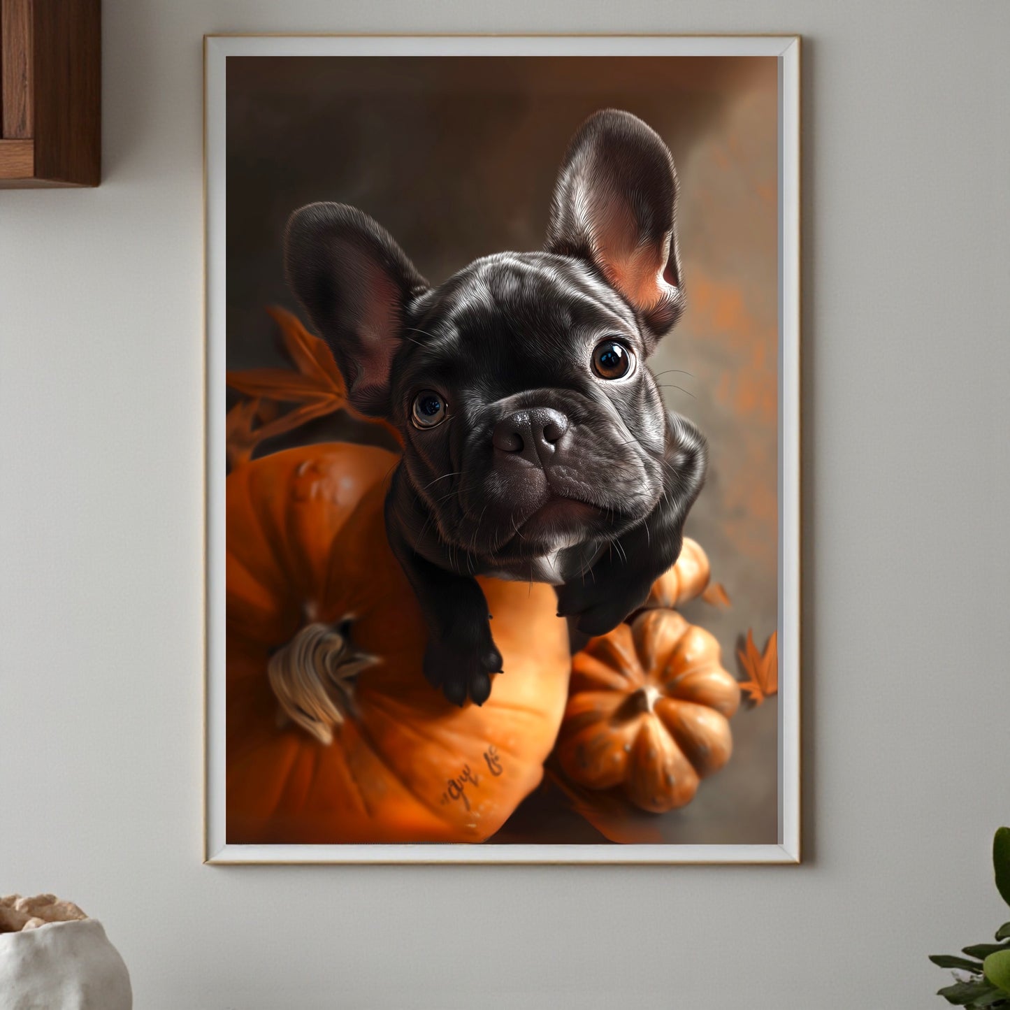 French Bulldog Fall Print: Pumpkin Harvest, Cozy Autumn Decor (A2 Poster)