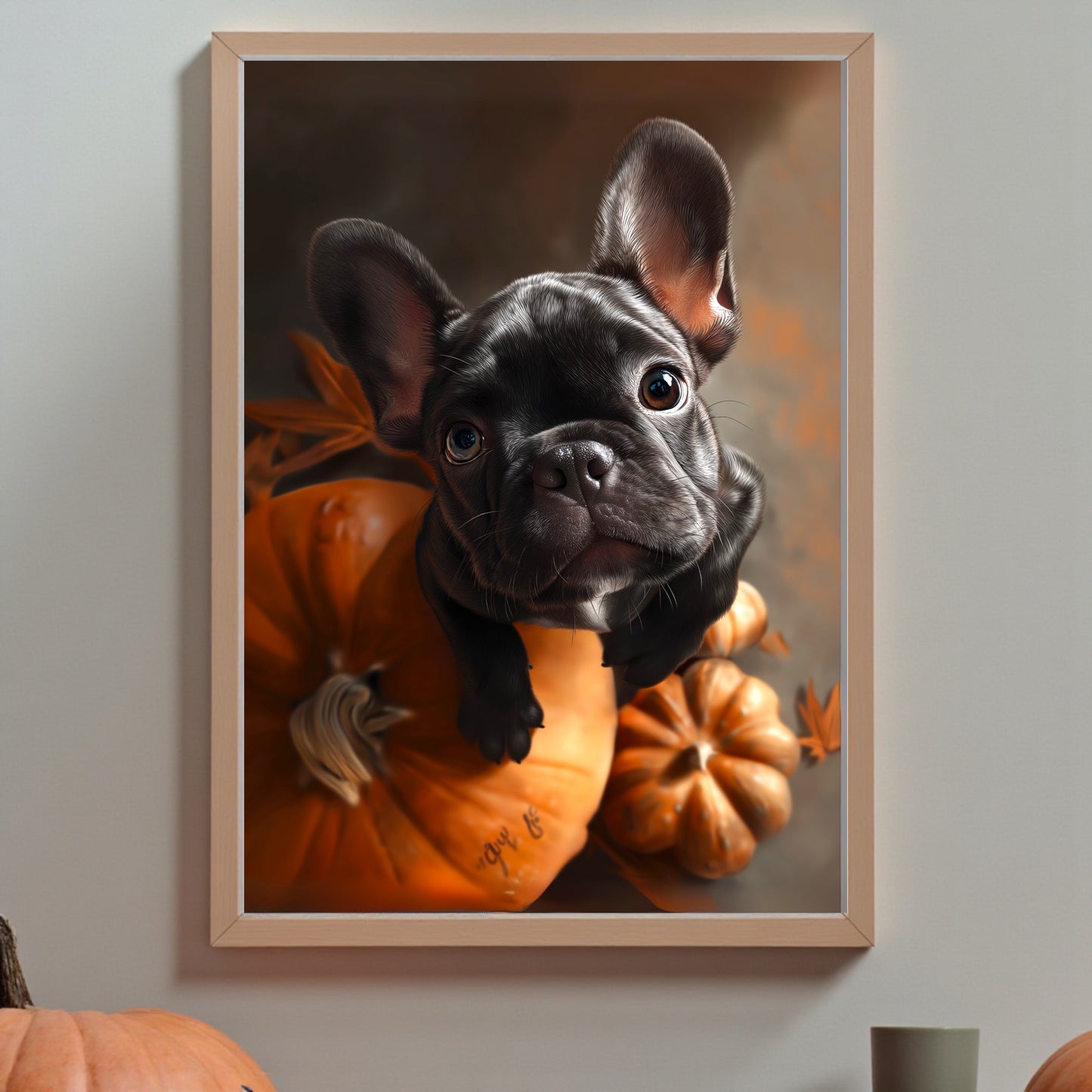 French Bulldog Fall Print: Pumpkin Harvest, Cozy Autumn Decor (A2 Poster)