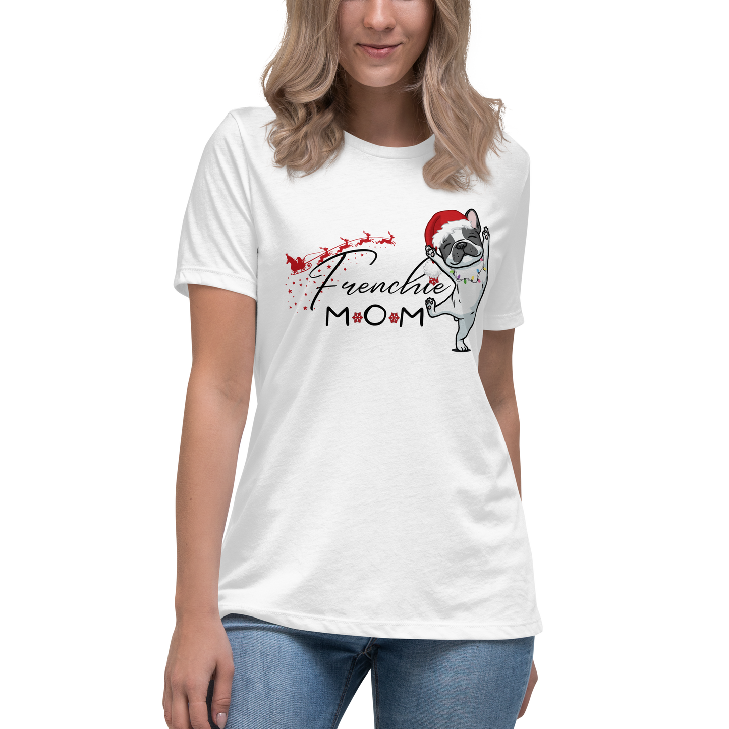 Frenchie Mom Christmas T-Shirt: Santa Bulldog Holiday Tee